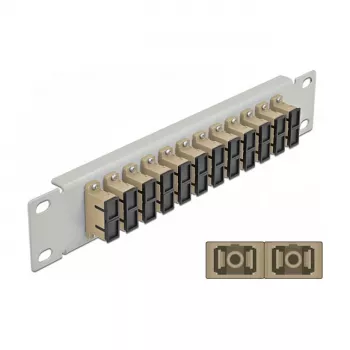 Kuitu-kytkentäpaneeli DeLOCK 10 inch 12 port SC Duplex beige 1HE harmaa