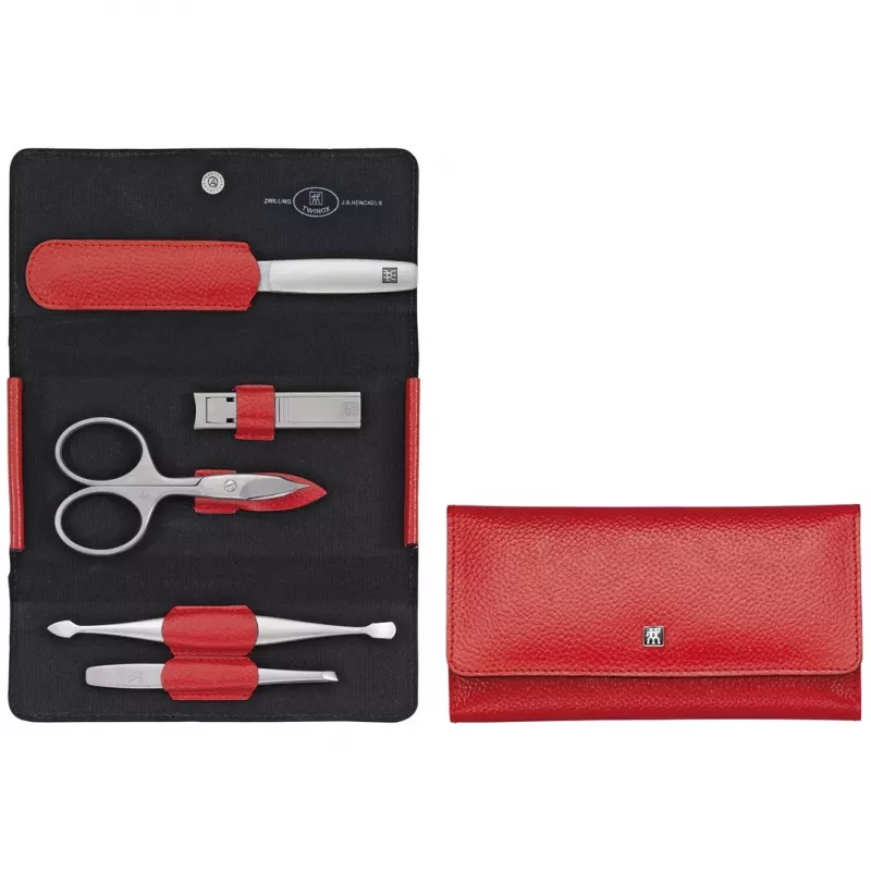 ZWILLING Twinox 97092-002-0 manikyyrisarja matkalle, punainen nahkakotelo, 5-osainen