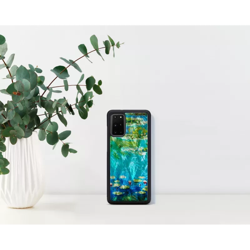iKins puhelinkotelo Samsung Galaxy S20+:lle — musta vesililjamuotoilu
