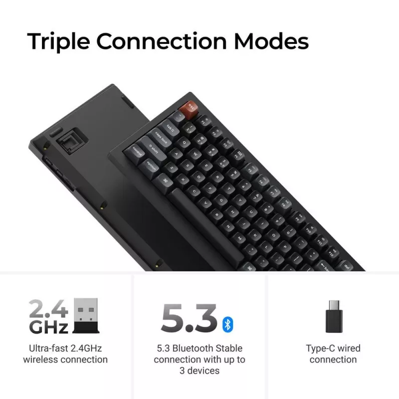 Mekaaninen 75 %:n näppäimistö Keychron V1 Ultra 8K — QWERTY, Bluetooth & kaapeli, RGB, musta