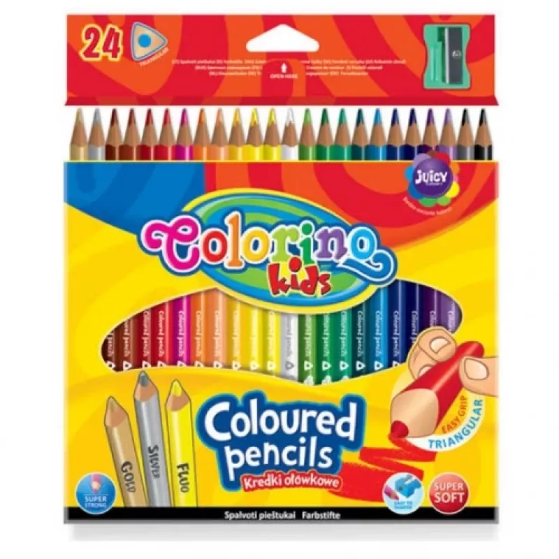 Colorino Kids kolmikulmaiset värikynät 24 väriä (teroitin mukana)