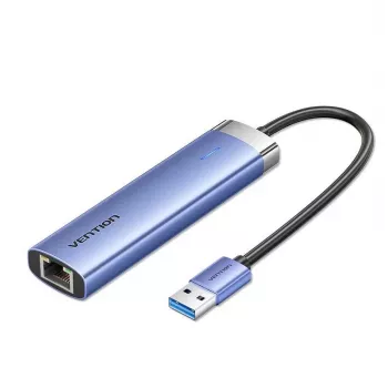 Vention TGFSB USB 3.2 Gen 1 (3.1 Gen 1) Type-A 5-porttinen keskitin Gigabit RJ-45 ja USB-C, sininen