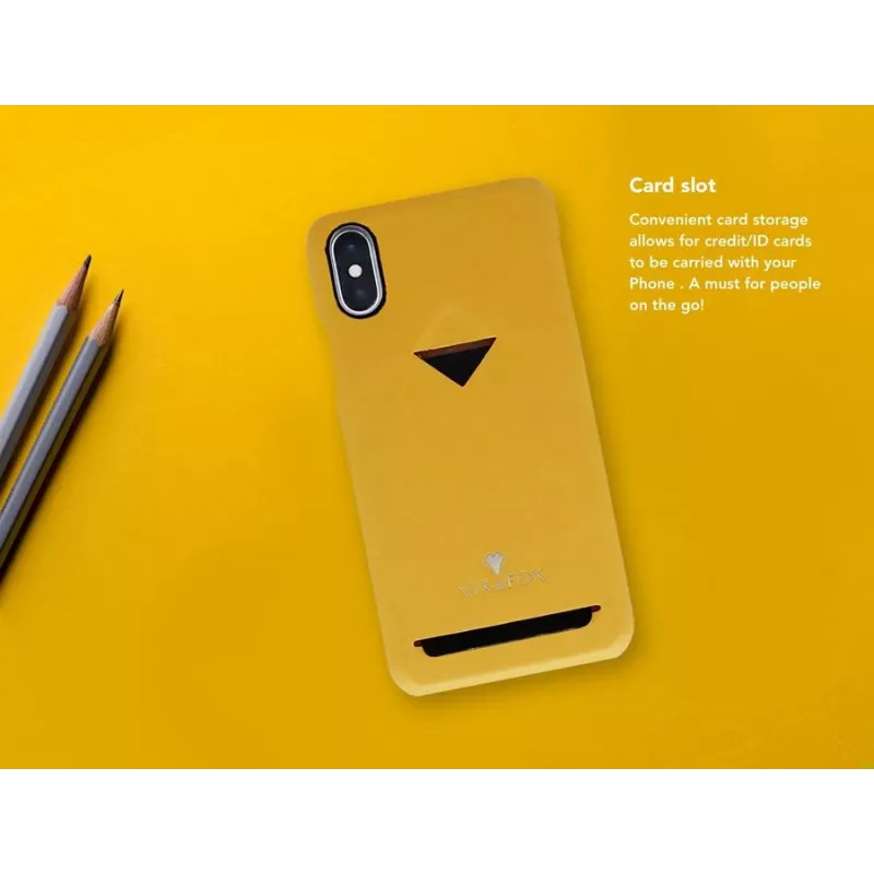 Puhelinkotelo VixFox iPhone X/XS, sinapinkeltainen, korttipaikallinen takakuori