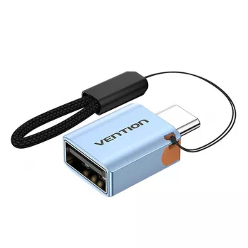 USB-C–USB-A-sovitin Vention CUBH0, USB 3.1, 5 Gbit/s, 3 A, alumiinikotelo, harmaa