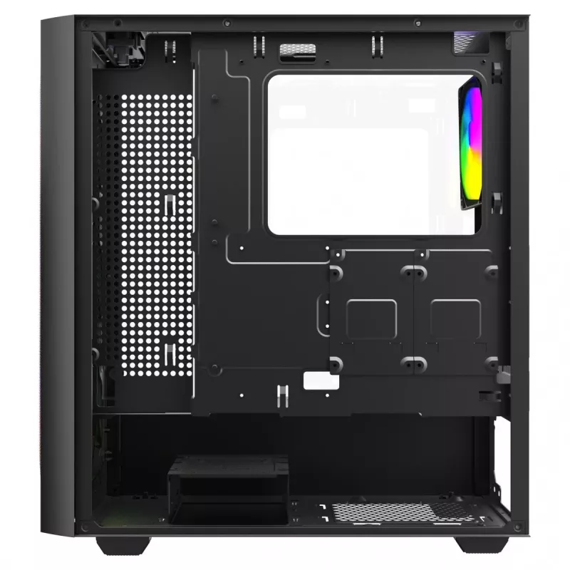 PC-kotelo SAVIO Noctis Flow RGB — Cube, ATX/Mini-ITX, 3x 120 mm etutuulettimet, karkaistu lasisivupaneeli, max. GPU 35 cm