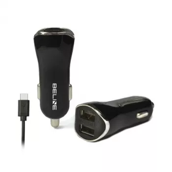 Autolaturi 2xUSB + USB-C 2,1A musta