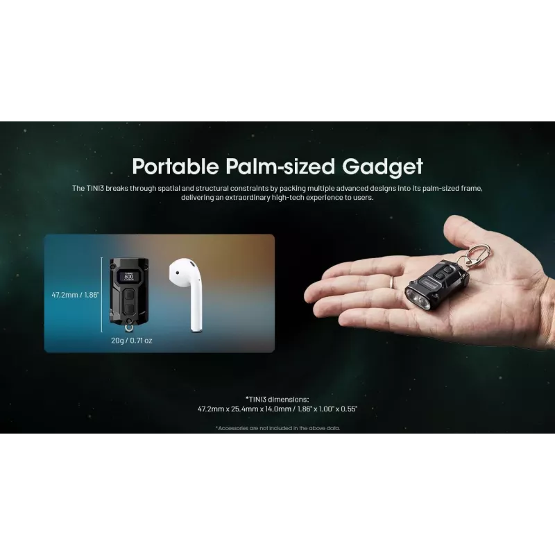 Avaimenperä-taskulamppu Nitecore TINI3 musta 600 lm USB ladattava