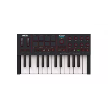 MIDI-koskettimisto AKAI MPK MINI 4 musta – 25 kosketinta, 8 padia, 8 enkooderia, arpeggiator, USB-C, MIDI-lähtö