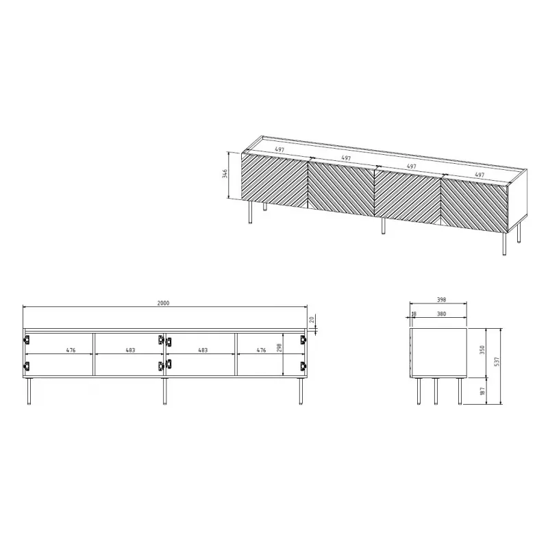 4D ONDA -TV-taso 200x40x35-54 musta (seisova tai seinäkiinnitteinen)