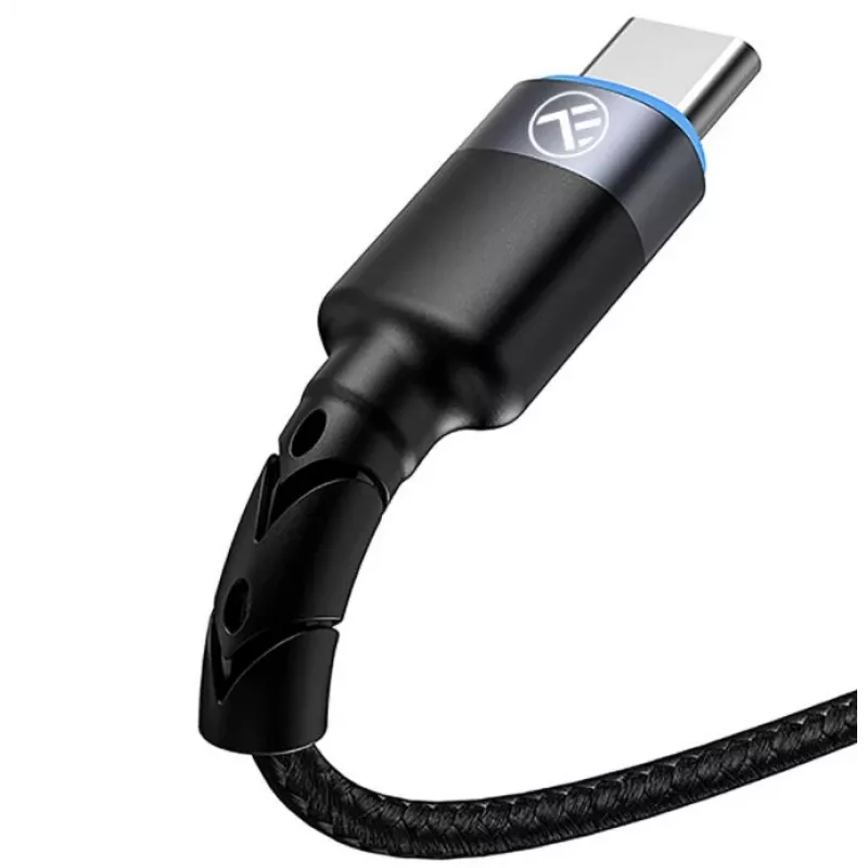 Datakaapeli Tellur USB-Type-C LED nailonpunos 1,2 m musta