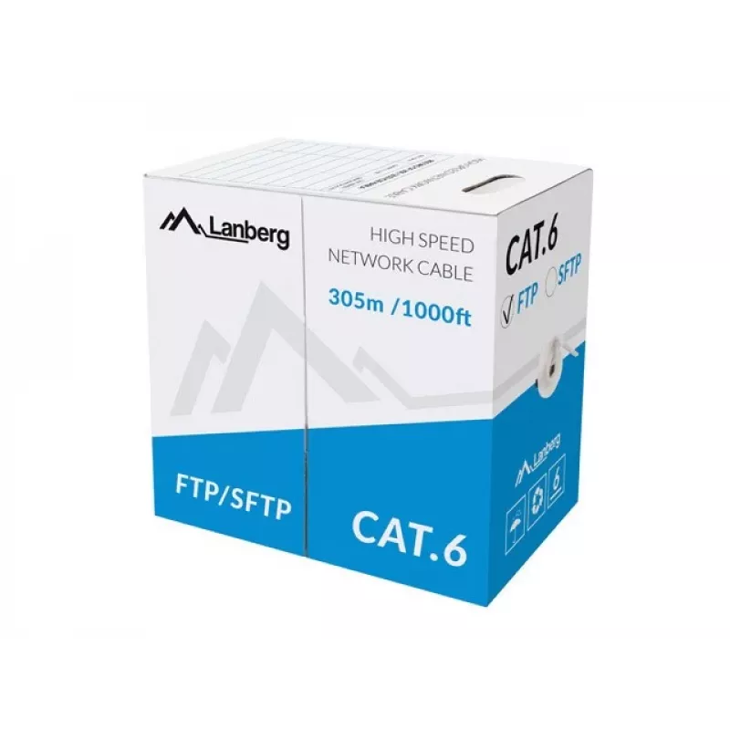LANBERG verkkokaapeli Cat6 U/UTP LCU6-11CU-0305-S, 305 m, 23 AWG, harmaa, HDPE-vaippa