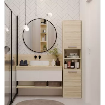 Kylpyhuoneen kaappi Top e shop S40 SONOMA — tammen värinen kehys, vapaasti seisova, 6 hyllyä, 400×300×1700 mm