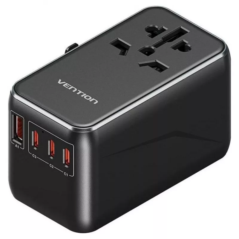 Laturi Vention FJGB0 100W GaN 3× USB-C ja 1× USB-A, musta