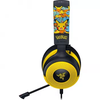Kuulokemikrofoni Razer Kraken V4 X Pokemon — johdollinen USB-C/USB-A, supraaural, 20–20000 Hz, 1,8 m kaapeli, 310 g, musta/keltainen
