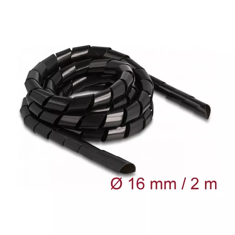 DeLOCK spiraaliletku joustava 2 m x 16 mm musta polyeteeni