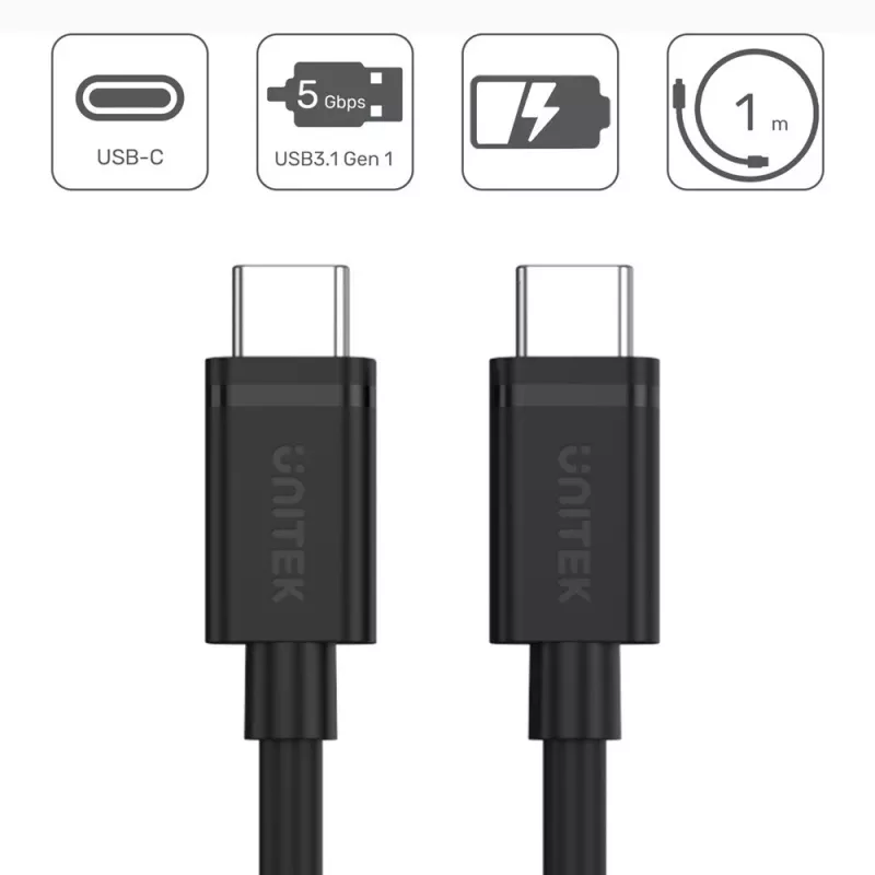 USB-kaapeli UNITEK Y-C477BK USB 3.2 Gen 1 1m USB C musta