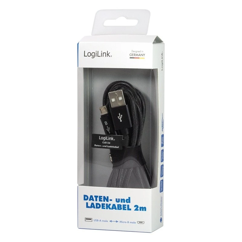 Synkronointi- ja latauskaapeli USB-A - Micro-B pistoke 2m