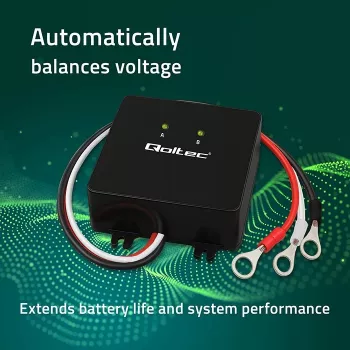 Akun jännitteentasaaja QOLTEC 51097 24V (2×12V) akuille, 5A tasausvirta