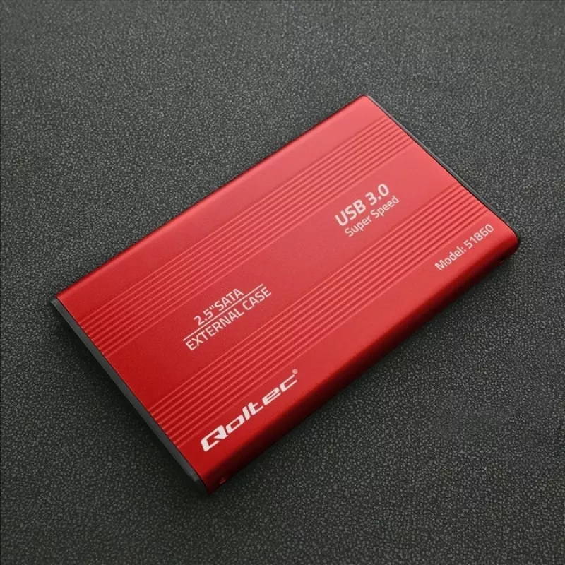 HDD/SSD-kotelo QOLTEC 51860 2,5 tuuman SATA III -asemille, USB Type-A, 5 Gbit/s, alumiini, punainen