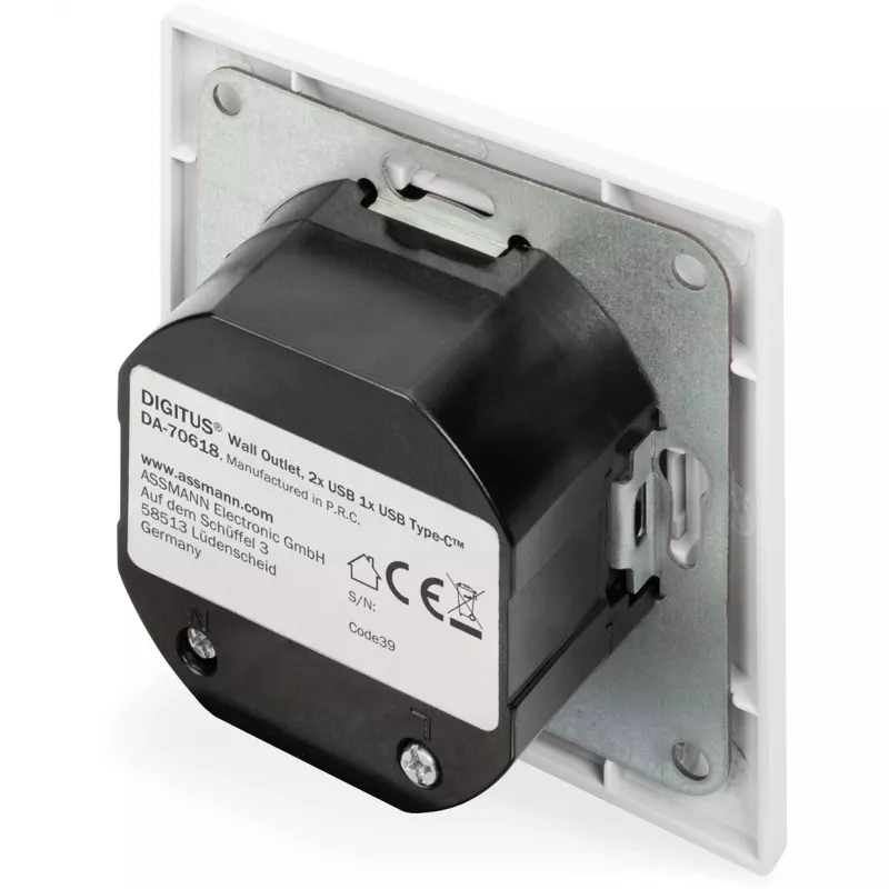 DIGITUS DA-70618 - USB-lähtö - USB, USB Type C - 2 USB-liitäntää, 1 USB-C-liitäntä - 3,1 A - RAL 9003, signaalivalkoinen