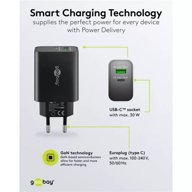 Goobay USB-C PD GaN -pikalaturi 30 W musta (75335)