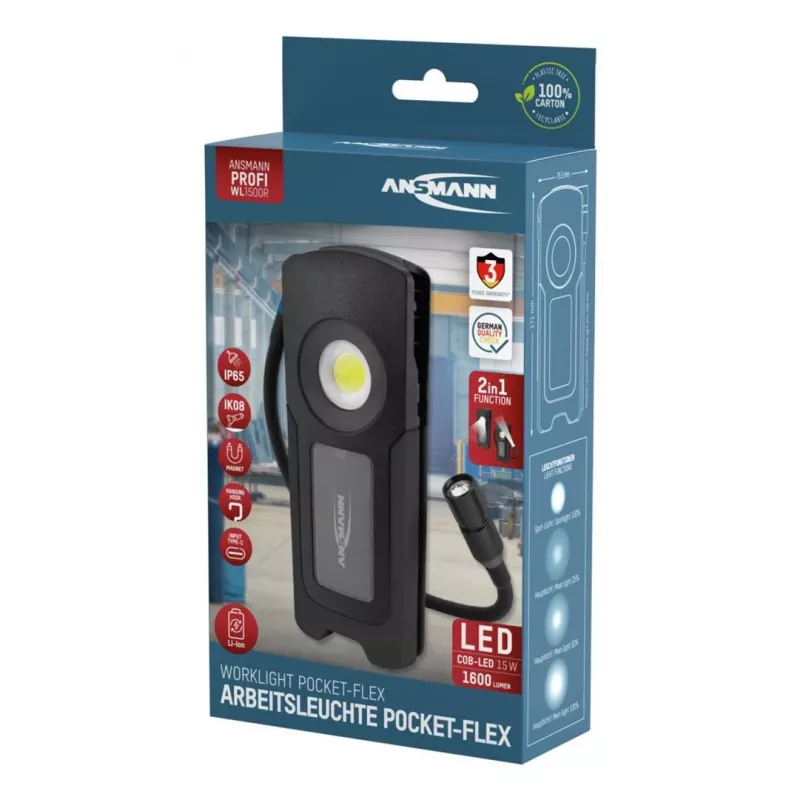 Ansmann WL1500R Pocket Flex LED-käsivalaisin musta 17,1 cm 6000K
