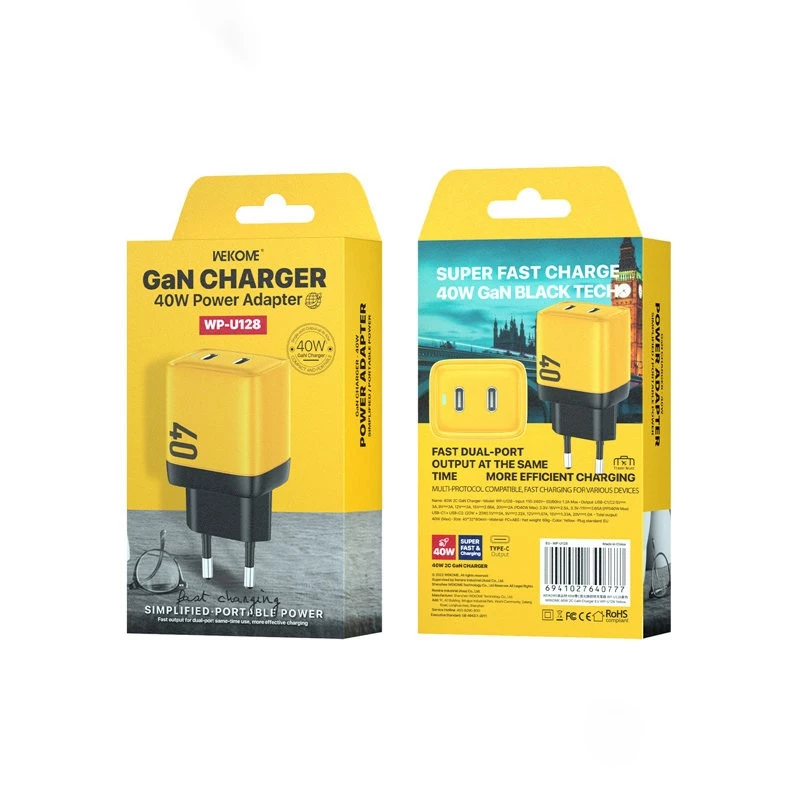 Verkkolaturi WEKOME WK-WP-U128 2x USB-C GaN Super Fast Charger