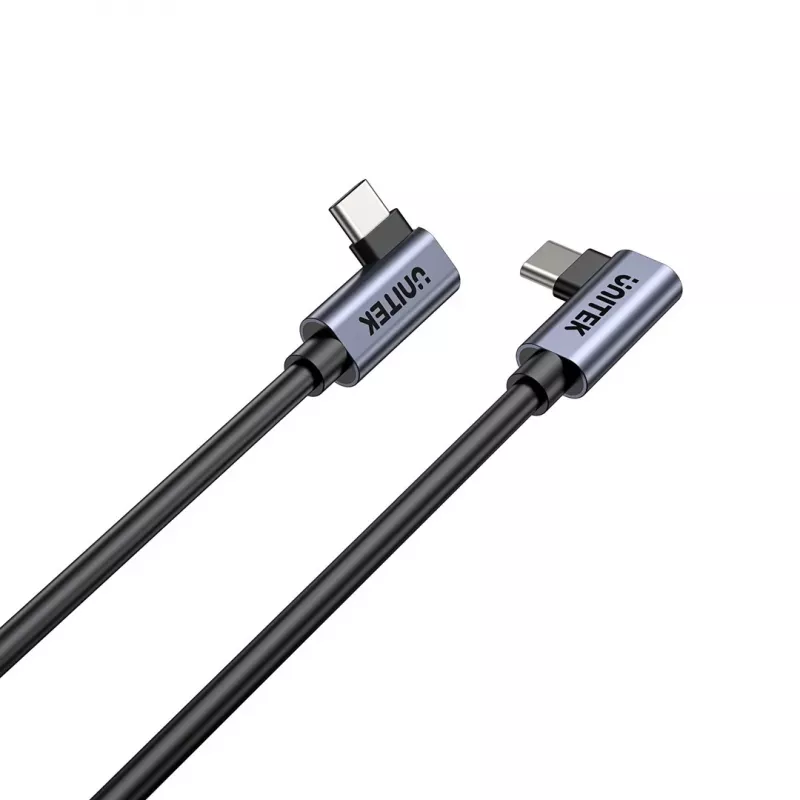 USB-C-kaapeli Unitek C14147ABK01 90°–90° PD 100W 0,5 m, kulmaliitin–kulmaliitin, musta