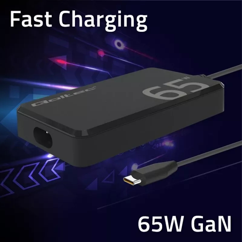 QOLTEC laturi 65W GaN Super Fast ohut PD 5-20V 3,25A USB-C