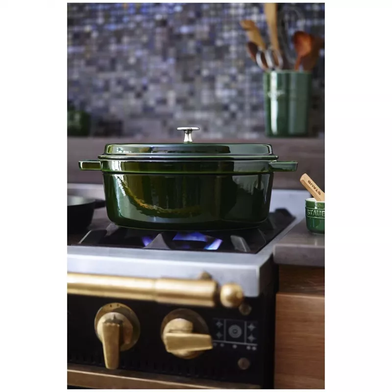 Staub La Cocotte 33 cm soikea valurautainen paistinpata, basilikanvihreä