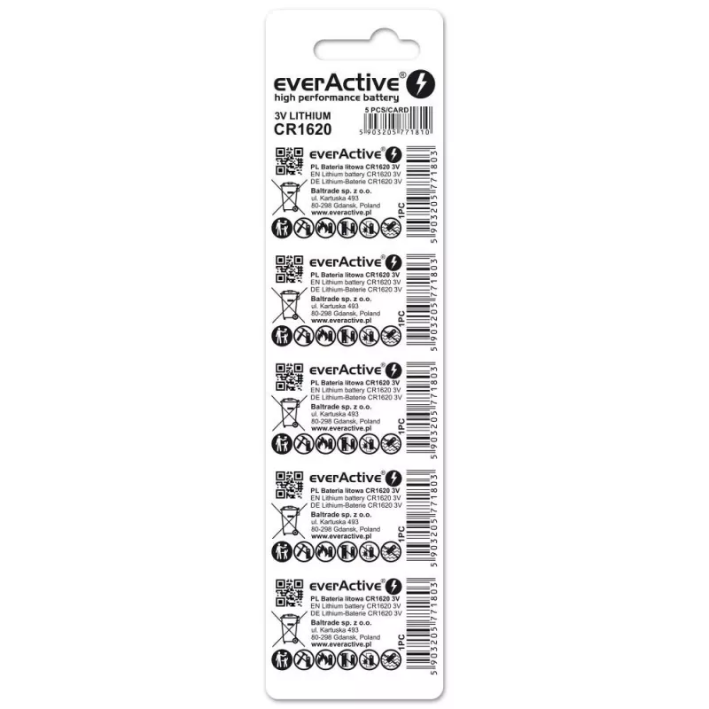 Litiumparisto mini everActive CR1620 5 kpl