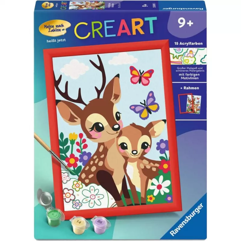 Maalaa numeroilla -sarja Ravensburger CreArt Glücklicher Hirsch — numeroitu kankainen maalaussarja