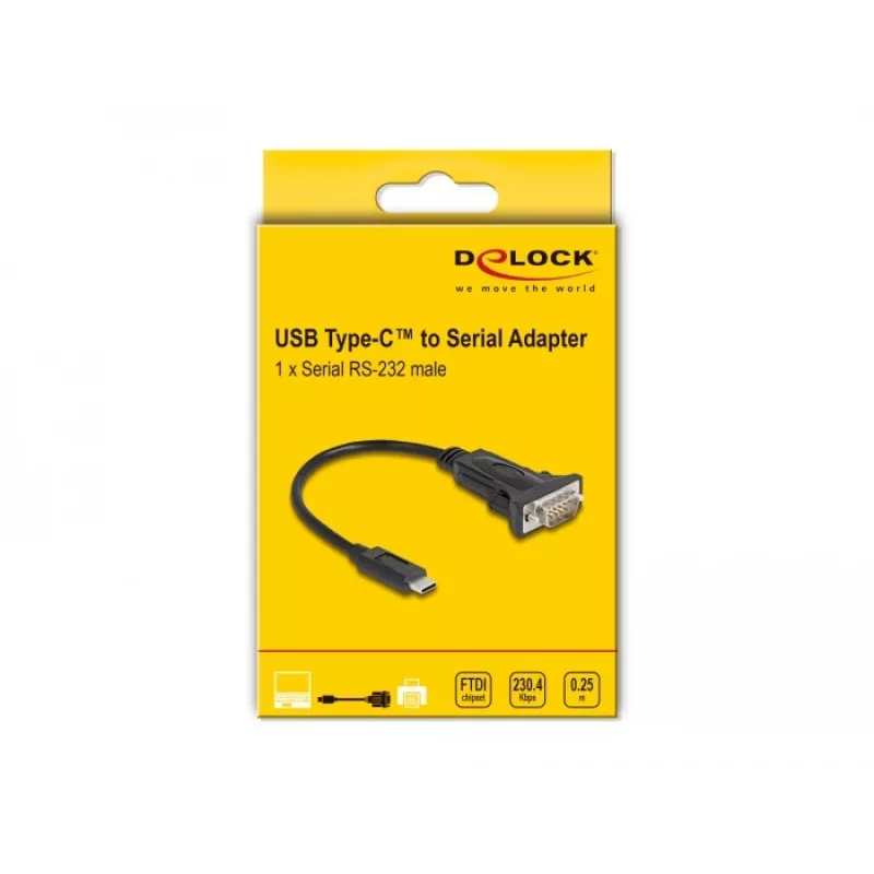 DeLOCK adapteri USB Type-C - RS-232 D-Sub 9-pin pistoke 0,25 m