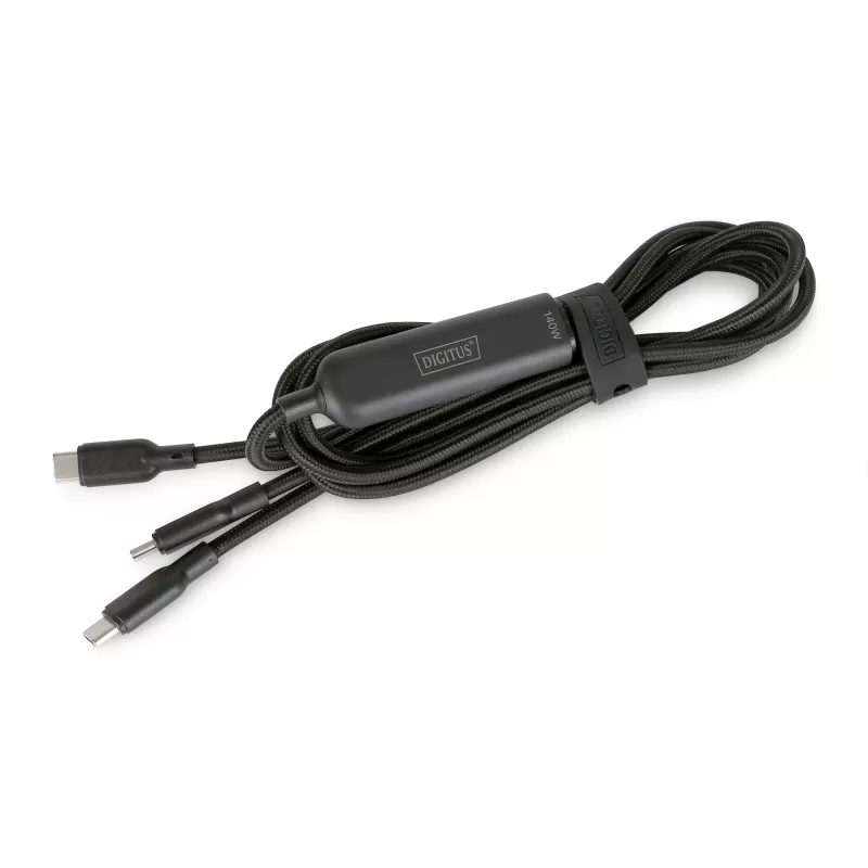 DIGITUS USB-C 2in1 -latauskaapeli 140W, USB-C 2×USB-C, 1,8 m, USB 2.0, musta