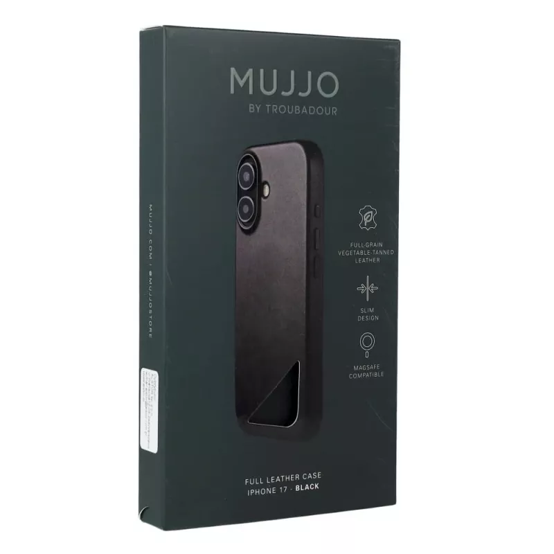 Mujjo Full Leather Case MagSafe -kotelo iPhone 17 musta