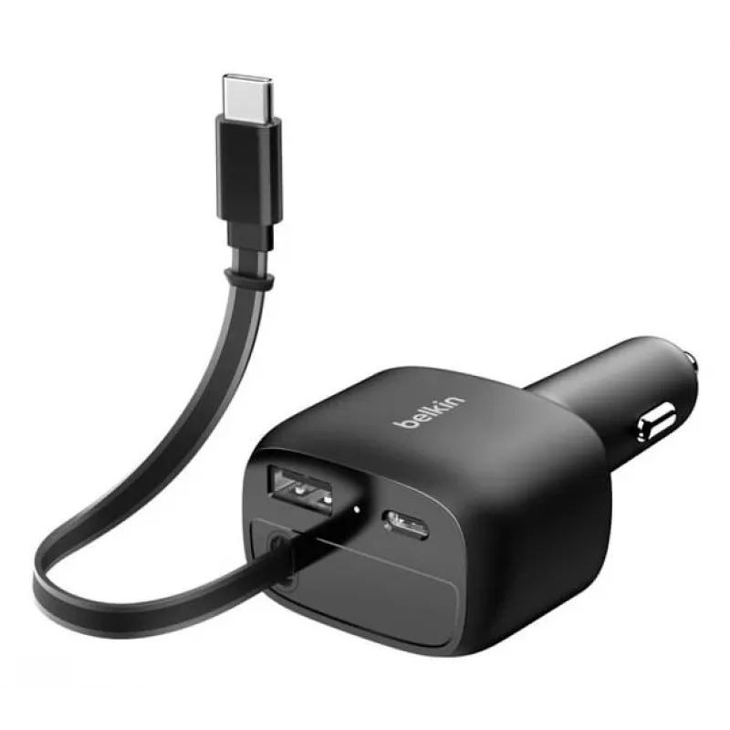 Belkin 75W 2-porttinen vetäytyvällä USB-C-kaapelilla auto - kaapeli (CCC001HQBK)