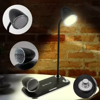 Pöytävalaisin Tellur TLL151361 langattomalla Qi-laturilla ja Bluetooth-kaiuttimella, säädettävä valaistus