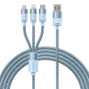 3in1 USB-kaapeli Baseus StarSpeed Series, USB-C + Micro + Lightning 3,5A, 1,2m (sininen)