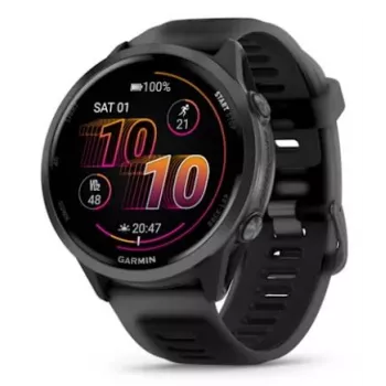Älykello GARMIN Forerunner 570 — 47 mm liuskekivenharmaa alumiinikotelo, läpikuultava musta silikoniranneke