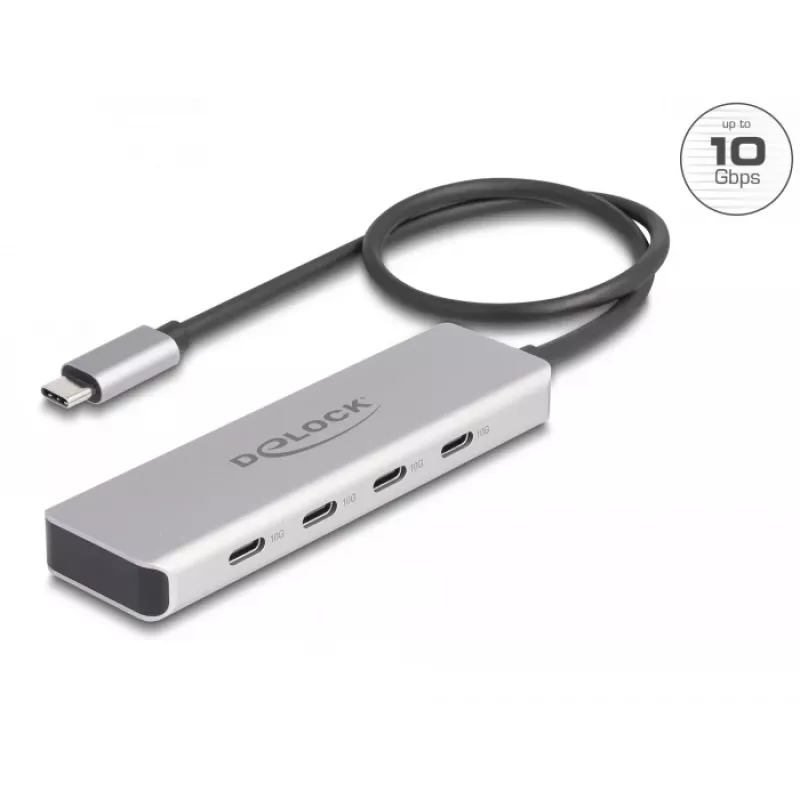 DeLOCK USB Type-C -keskitin 10 Gbps 4 porttia alumiini harmaa