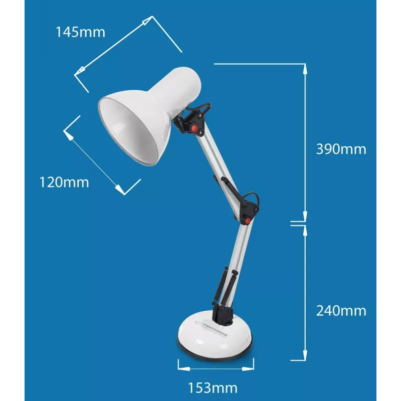 Pöytävalaisin ESPERANZA AVIOR E27 12W LED, musta, korkeussäädettävä, taipuisa varsi, E27-kanta