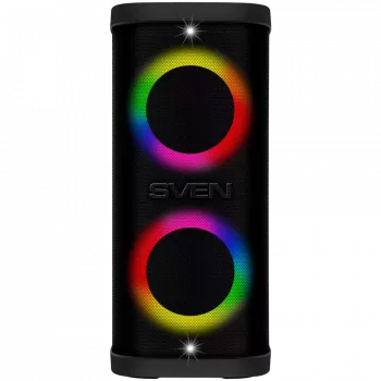 Kannettava kaiutin SVEN PS-950, musta, lähtöteho 2x80W (RMS), TWS, Bluetooth, IPx4, FM, USB, microSD, LED-näyttö, litiumakku