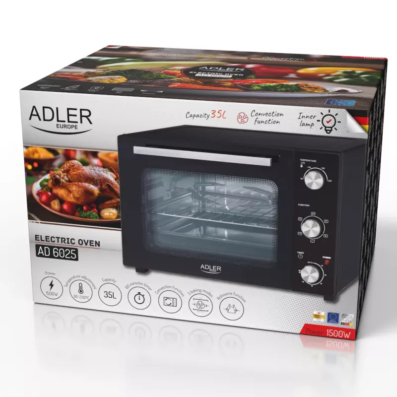 Sähköuuni Adler AD 6025 — 35 L tilavuus, 1500 W, musta