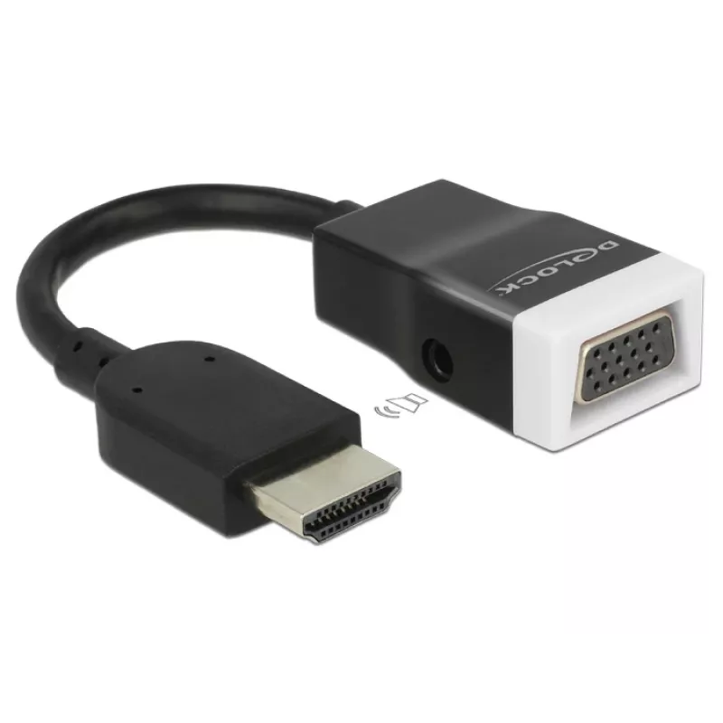 Delock 65587 HDMI-A-uros–VGA (D-Sub 15) -naaras -sovitin äänellä, musta/valkoinen