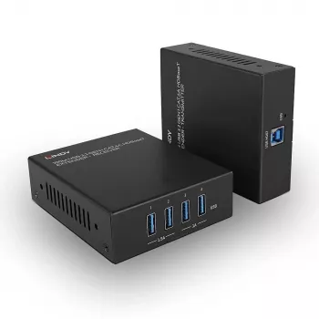 Lindy 100m USB 3.2 Gen 1 Cat.6A HDBaseT -jatko, lähetin ja vastaanotin, johdollinen, 100 m, Cat6a, musta, metalli