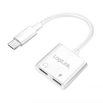 LogiLink USB-C äänisovitin USB-C/uros 2x USB-C/naaras 60W PD valkoinen