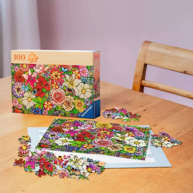 Ravensburger Feel Well & Puzzle - Blumenfenster, 100 palaa, taktiilisia elementtejä
