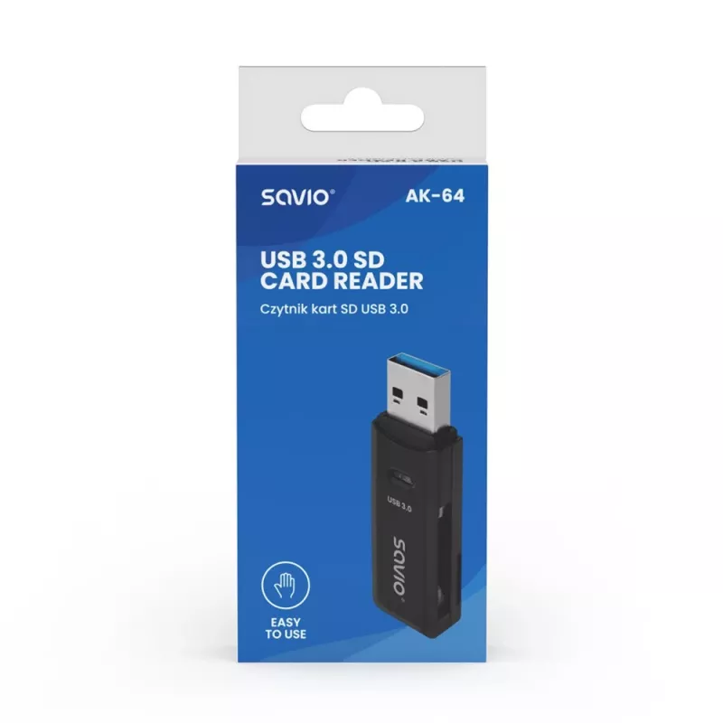 Kortinlukija SAVIO AK-64 USB 3.2 Gen 1 Type-A-lähtö, MicroSD-paikka, 5000 Mbit/s, musta