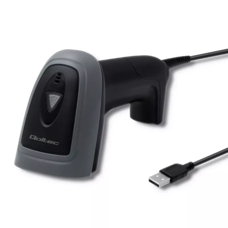 Käsikäyttöinen viivakoodinlukija QOLTEC 50863 — 1D/2D-skanneri, USB johdollinen, LED-anturi, musta, 5V, 1,8 m kaapeli