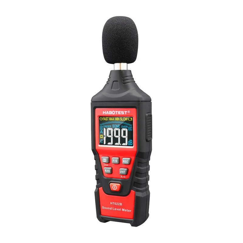 Digitaalinen desibelimittari Habotest HT622B — äänitasomittari A/C-arvioinnilla, USB-liitäntä